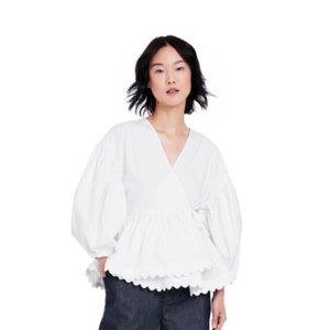 Kika Vargas White Cotton Scallop edge wrap top  | Size XS | Target Fall 2022